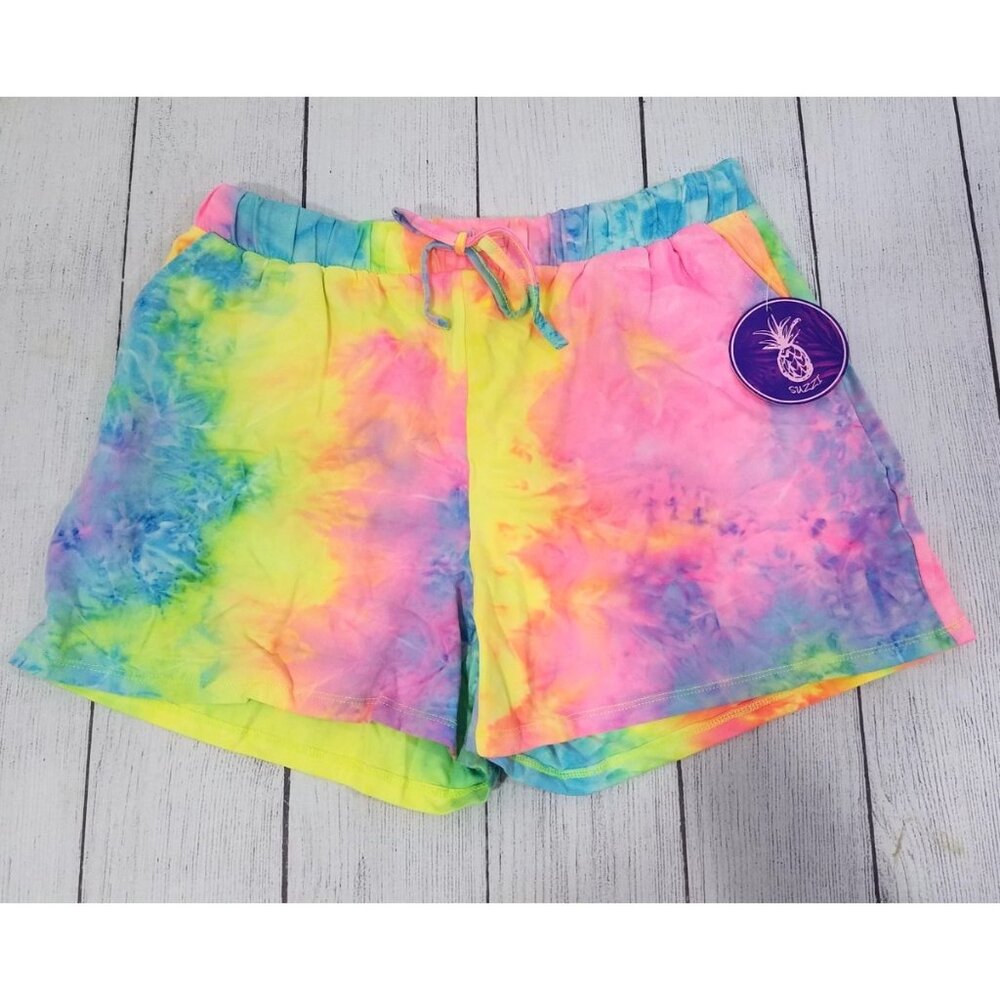 Suzzi Tie-Dye Drawstring Shorts Womens Size Large - Pastel Neon